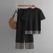 Women's Clothing summer new simple fashion round neck solid color short-sleeved top + trousers contrast edge knitted two-piece set_maomaolike.com