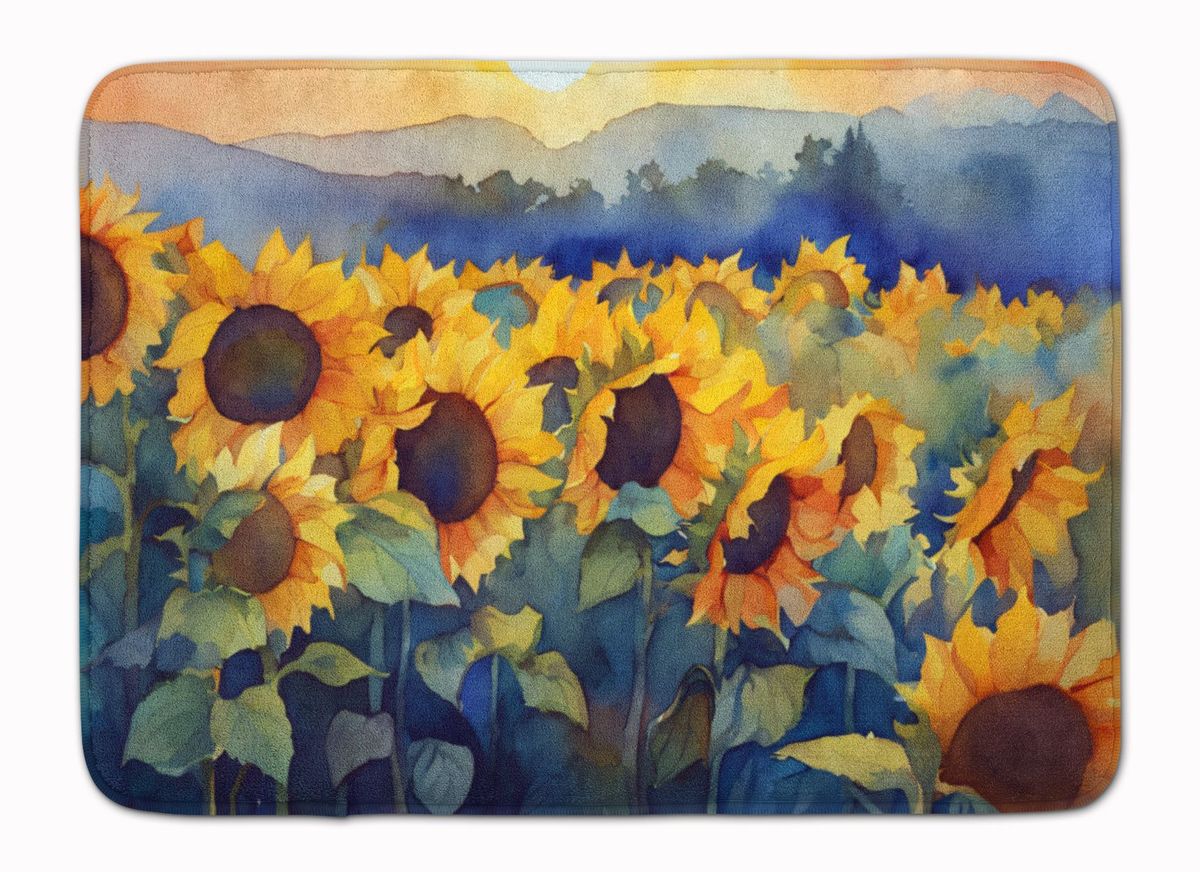 Sunflowers In Watercolor Memory Foam Kitchen Mat Machine Washable Anti-Fatigue Mat Cushion Comfort Bath Mat Or Kitchen Rug_maomaolike.com