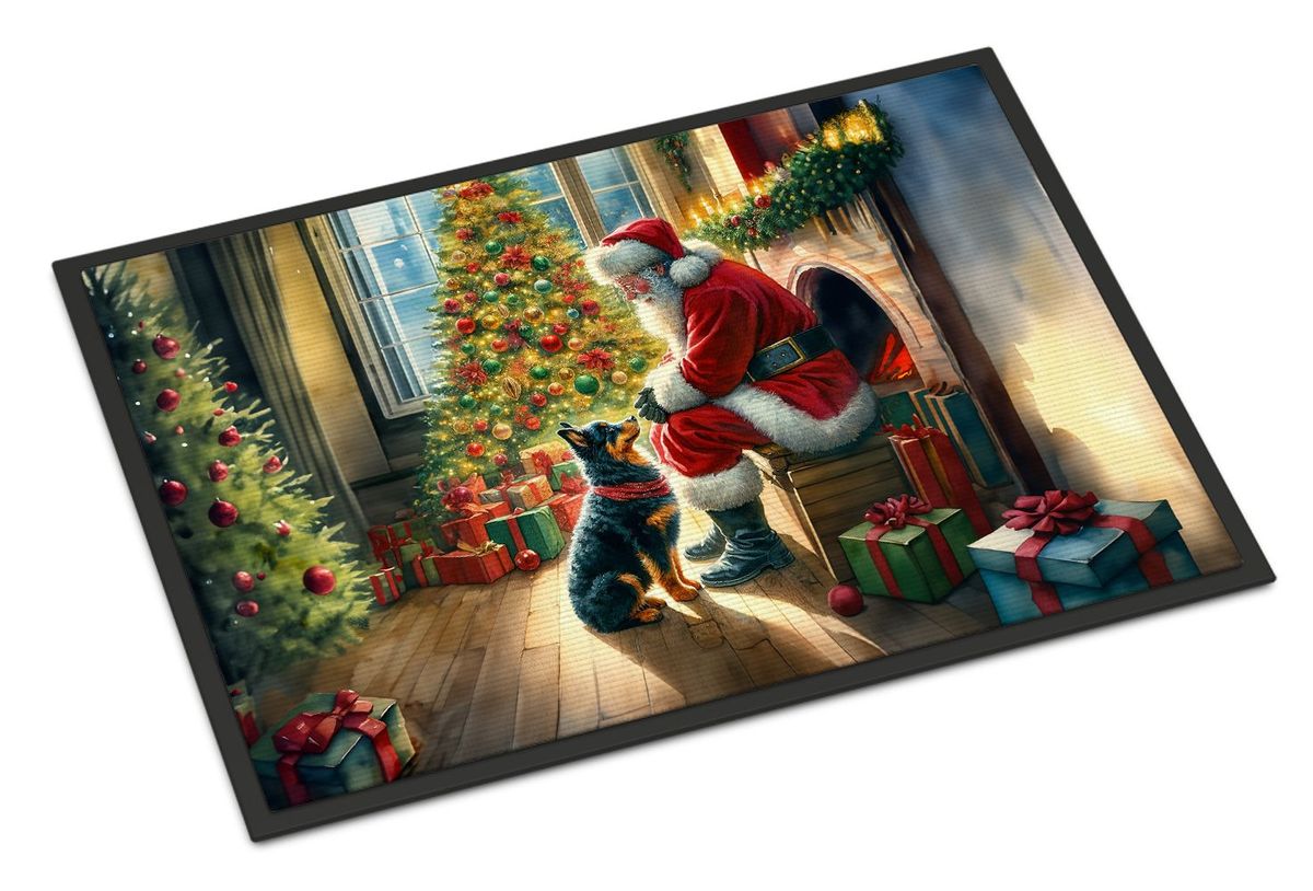 Lancashire Heeler And Santa Claus Doormat Front Door Mat Indoor Outdoor Rugs For Entryway, Non Slip Washable Low Pile, 24H X 36W_maomaolike.com