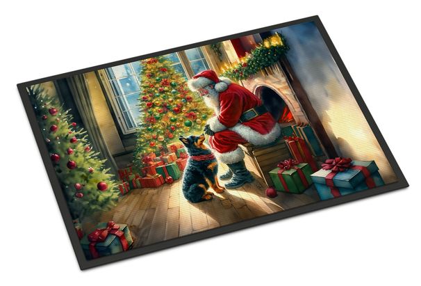 Lancashire Heeler And Santa Claus Doormat Front Door Mat Indoor Outdoor Rugs For Entryway, Non Slip Washable Low Pile, 24H X 36W_maomaolike.com