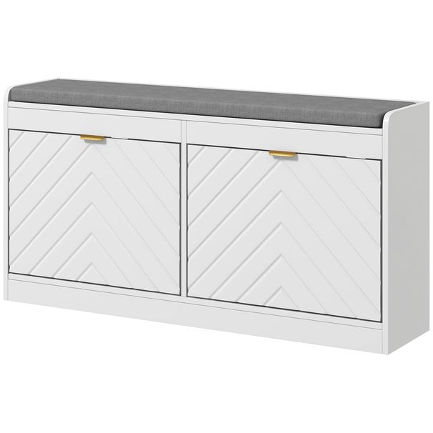 Narrow Storage Bench, Upholstered Entry Way Bench, Shoe Rack Bench With 2 Flip Drawers, 2 Vents For 8 Pairs Of Shoes_maomaolike.com