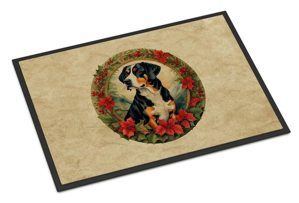 Entlebucher Mountain Dog Christmas Flowers Doormat Front Door Mat Indoor Outdoor Rugs For Entryway, Non Slip Washable Low Pile, 24H X 36W_maomaolike.com