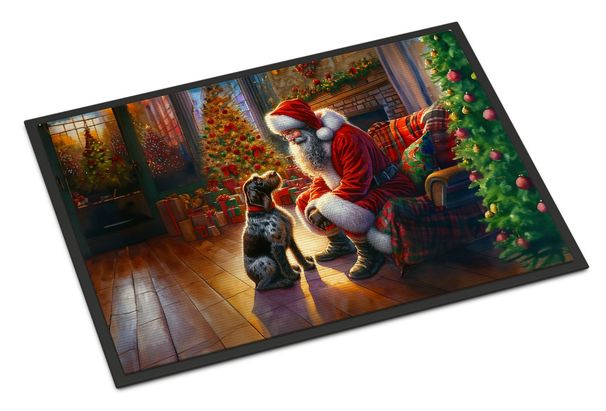 German Wirehaired Pointer And Santa Claus Doormat Front Door Mat Indoor Outdoor Rugs For Entryway, Non Slip Washable Low Pile, 24H X 36W_maomaolike.com