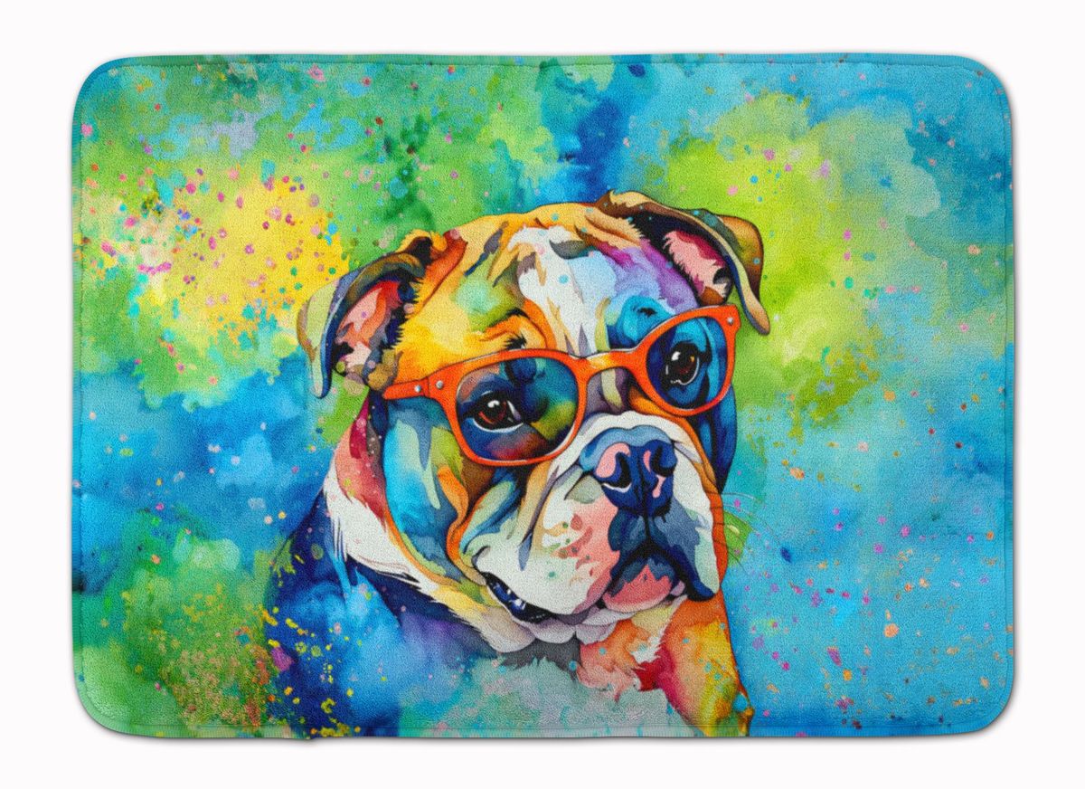 English Bulldog Hippie Dawg Memory Foam Kitchen Mat Machine Washable Anti-Fatigue Mat Cushion Comfort Bath Mat Or Kitchen Rug_maomaolike.com