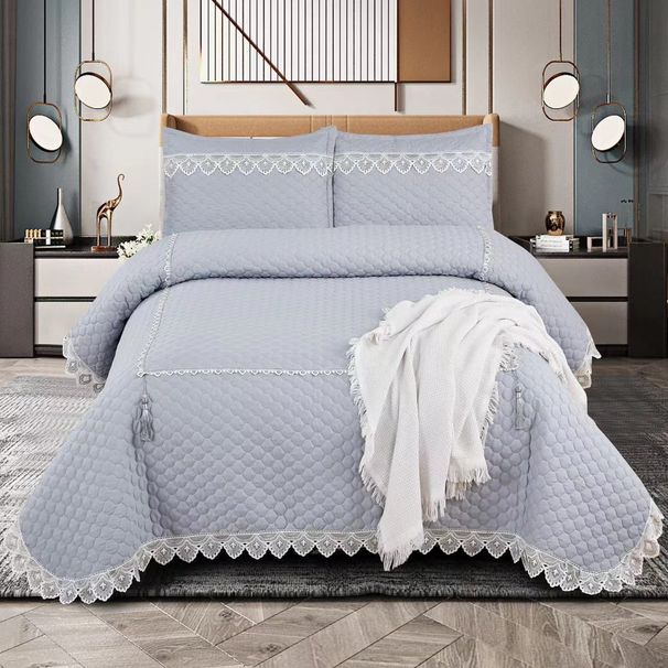 5pcs Big Lace Edge European Noble Bedding Set, Tassel Pendant ,Bamboo Fiber Bedspread Set_maomaolike.com