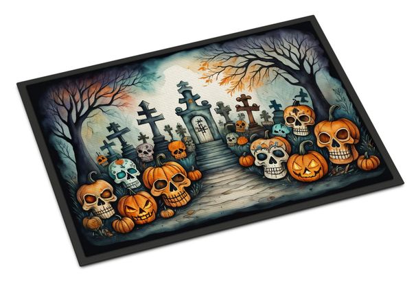 Calaveras Sugar Skulls Spooky Halloween Doormat Front Door Mat Indoor Outdoor Rugs For Entryway, Non Slip Washable Low Pile, 24H X 36W_maomaolike.com
