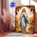 Blessed Virgin Mary Painting Poster, Serene Warm-toned Religious Figure With Radiant Halo In Autumn Vineyard Poster, Peaceful Spiritual Decor Suitable_maomaolike.com