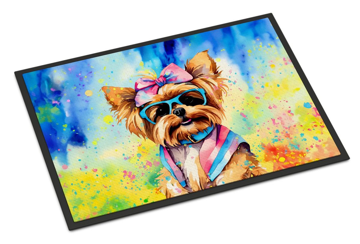 Yorkshire Terrier Hippie Dawg Doormat Front Door Mat Indoor Outdoor Rugs For Entryway, Non Slip Washable Low Pile, 24H X 36W_maomaolike.com