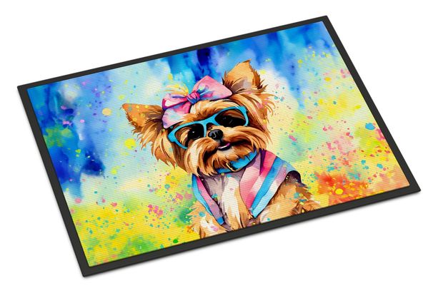 Yorkshire Terrier Hippie Dawg Doormat Front Door Mat Indoor Outdoor Rugs For Entryway, Non Slip Washable Low Pile, 24H X 36W_maomaolike.com