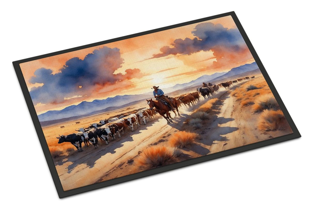 Cattle Drive At Sunset Doormat Front Door Mat Indoor Outdoor Rugs For Entryway, Non Slip Washable Low Pile, 24H X 36W_maomaolike.com