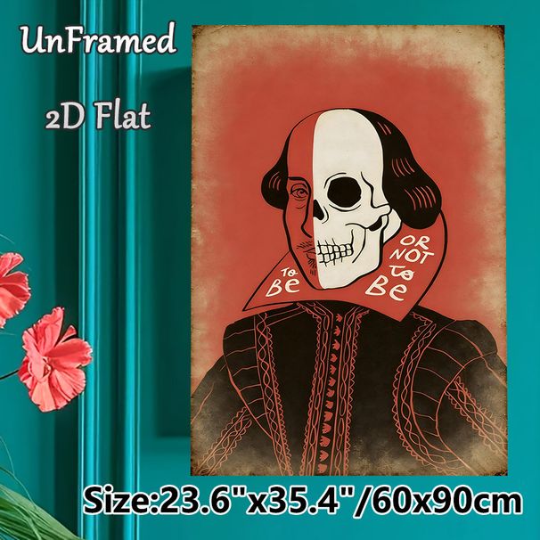 Shakespeare Skull Themed Painting Poster, Vintage Dark Art Illustration Poster, Iconic Literary Quote Design, Suitable For Home Study, Library And_maomaolike.com