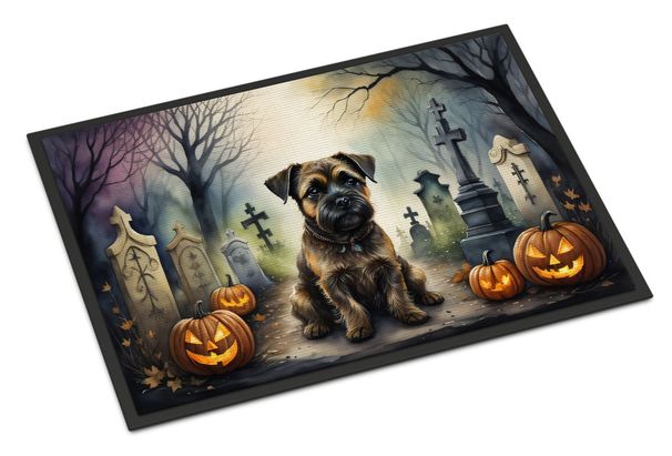 Border Terrier Spooky Halloween Doormat Front Door Mat Indoor Outdoor Rugs For Entryway, Non Slip Washable Low Pile, 24H X 36W_maomaolike.com