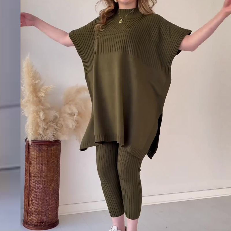 Women's Clothing new autumn round neck bat shirt large size loose sweater casual two piece set_maomaolike.com