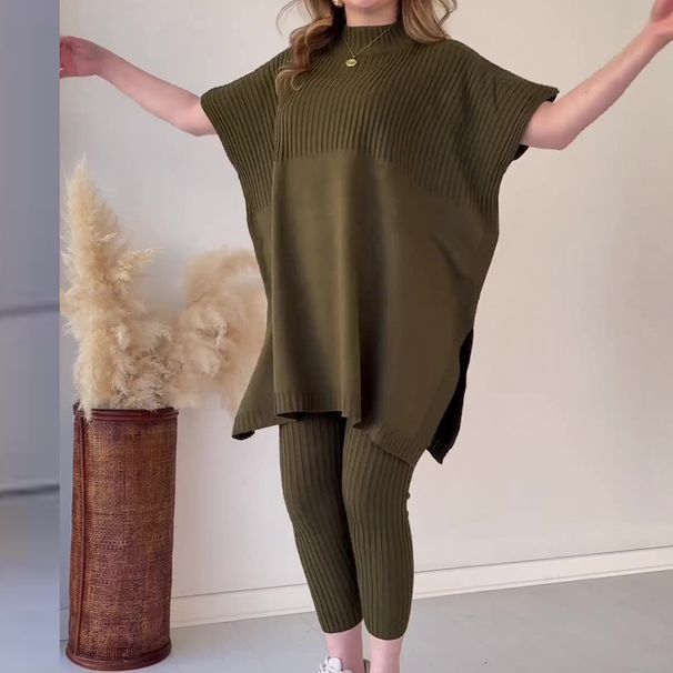 Women's Clothing new autumn round neck bat shirt large size loose sweater casual two piece set_maomaolike.com
