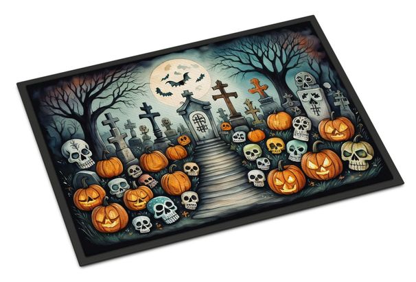 Calaveras Sugar Skulls Spooky Halloween Doormat Front Door Mat Indoor Outdoor Rugs For Entryway, Non Slip Washable Low Pile, 24H X 36W_maomaolike.com