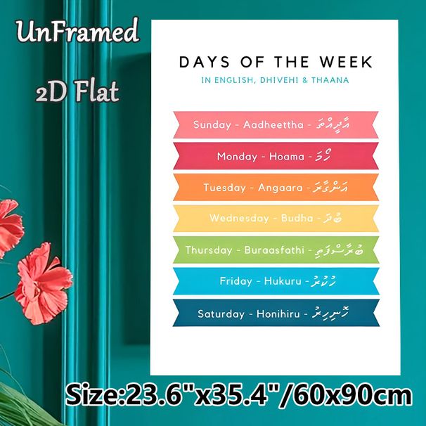 Days Of The Week Multilingual Painting Poster, Vibrant Color-coded Multilingual Days Chart Poster, Useful For Language Learning, Ideal For Study_maomaolike.com