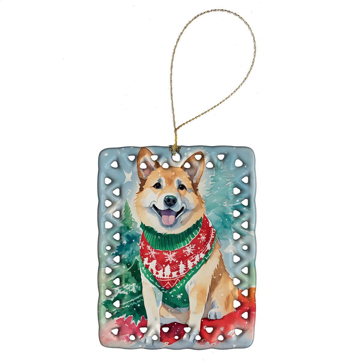 Norwegian Buhund Christmas Porcelain Ornament Christmas Tree Hanging Decorations For Home Christmas Holiday, Rectangle, Gift, Multicolor_maomaolike.com