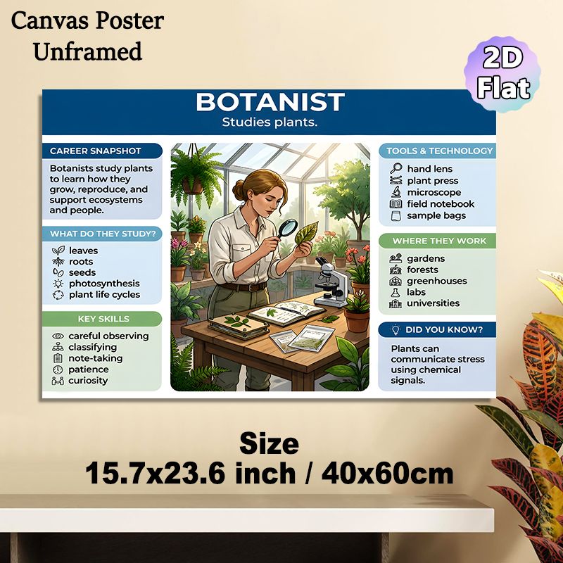 Botanist Themed Painting Poster, Informative Illustrated Botanist Career Guide Poster, Educational Plant Science Reference Ideal For Home Study_maomaolike.com