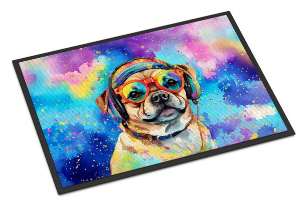 Pug Hippie Dawg Doormat Front Door Mat Indoor Outdoor Rugs For Entryway, Non Slip Washable Low Pile, 24H X 36W_maomaolike.com