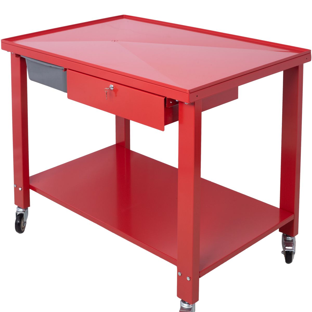 Transmission Teardown Work Station 1/2 Ton Capacity Sloping Drain Table Locking Drawer Removable Drain Basin Full-Width Lower Shelf Four 4-Inch Caster Wheels_maomaolike.com