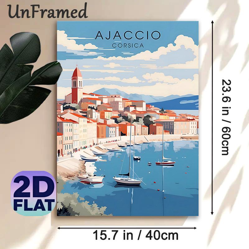 Ajaccio Corsica Coastal Town Painting Poster, Warm-toned Retro Harbor Scene Poster, Serene Travel-inspired Wall Decor Suitable For Living Room_maomaolike.com