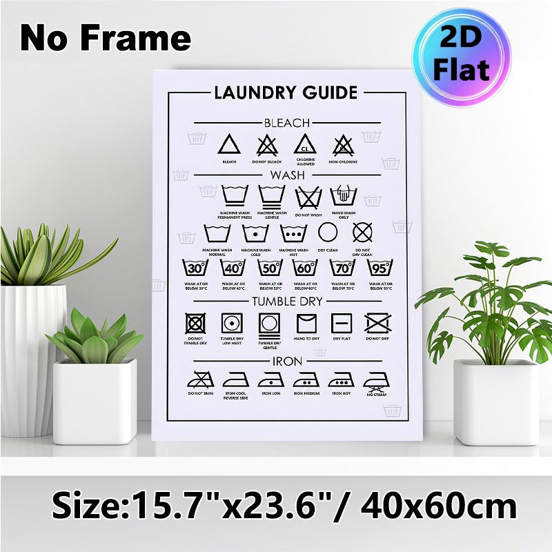 Laundry Guide Painting Poster, Minimalist Black-and-White Laundry Care Symbols Poster, Practical Laundry Care Reference, Ideal For Laundry Room And_maomaolike.com