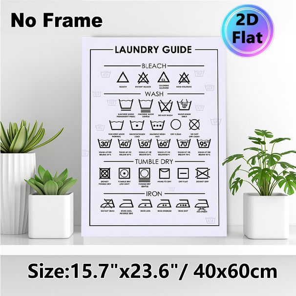 Laundry Guide Painting Poster, Minimalist Black-and-White Laundry Care Symbols Poster, Practical Laundry Care Reference, Ideal For Laundry Room And_maomaolike.com