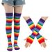 Unisex Holiday party set Colorful stockings over the knee stockings Party Rainbow stockings gloves colorful striped socks_maomaolike.com