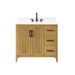36 Inch Solid Wood Pre-assembled Bathroom Vanity With Power Supply--Natural Oak_maomaolike.com