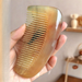 Natural Yellow Ox White Yak Horn Thickened Portable Special Women's Dense Teeth Massage Comb Engraved Long Hair_maomaolike.com