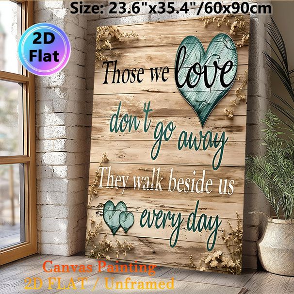 Loving Memorial Quote Painting Poster, Vintage Rustic Wood-textured With Teal Hearts Poster, Warm Comforting Message Ideal For Home Living Room_maomaolike.com