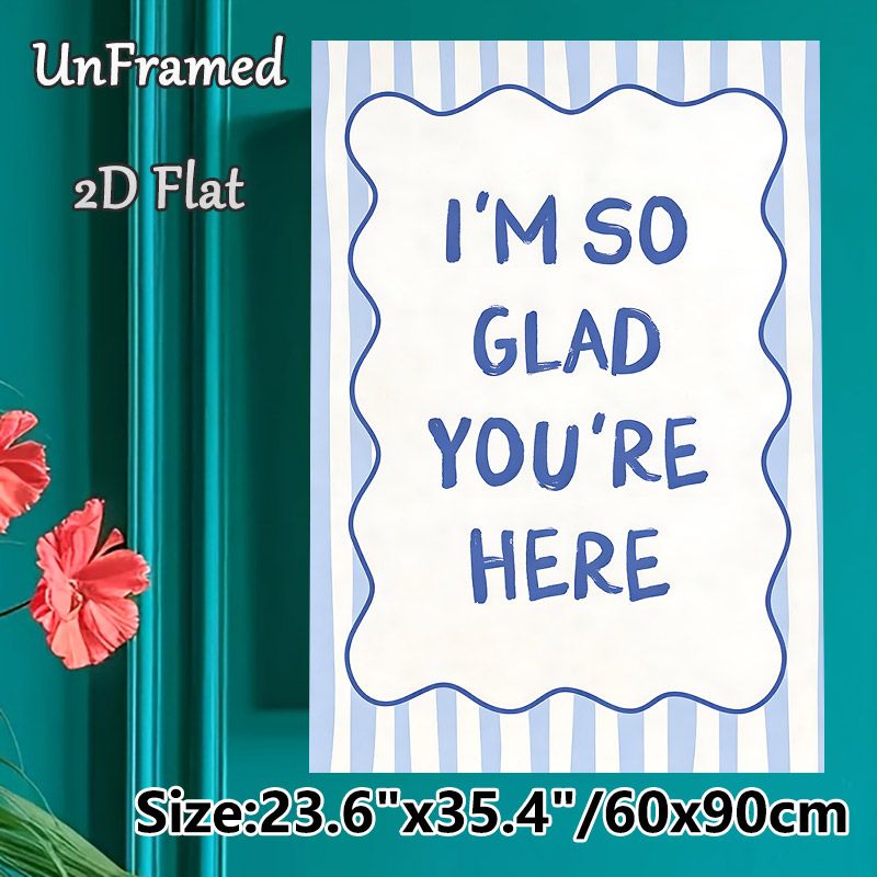 Inspirational Quote Painting Poster, Blue & White Striped Wavy Frame Handwritten Typography Poster, Warm Heartfelt Message Ideal For Living Room_maomaolike.com