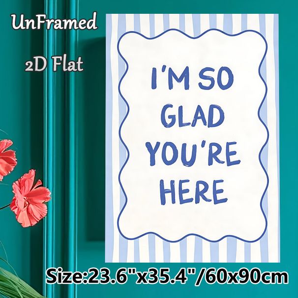 Inspirational Quote Painting Poster, Blue & White Striped Wavy Frame Handwritten Typography Poster, Warm Heartfelt Message Ideal For Living Room_maomaolike.com