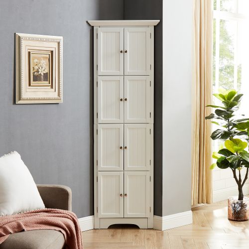 High Storage Cabinet With Door And 4 Shelves, Suitable For Living Room, Kitchen, Office, Bedroom, Bathroom, Modern Style, White_maomaolike.com
