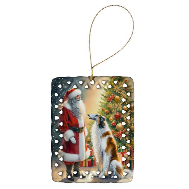 Borzoi And Santa Claus Porcelain Ornament Christmas Tree Hanging Decorations For Home Christmas Holiday, Rectangle, Gift, Multicolor_maomaolike.com