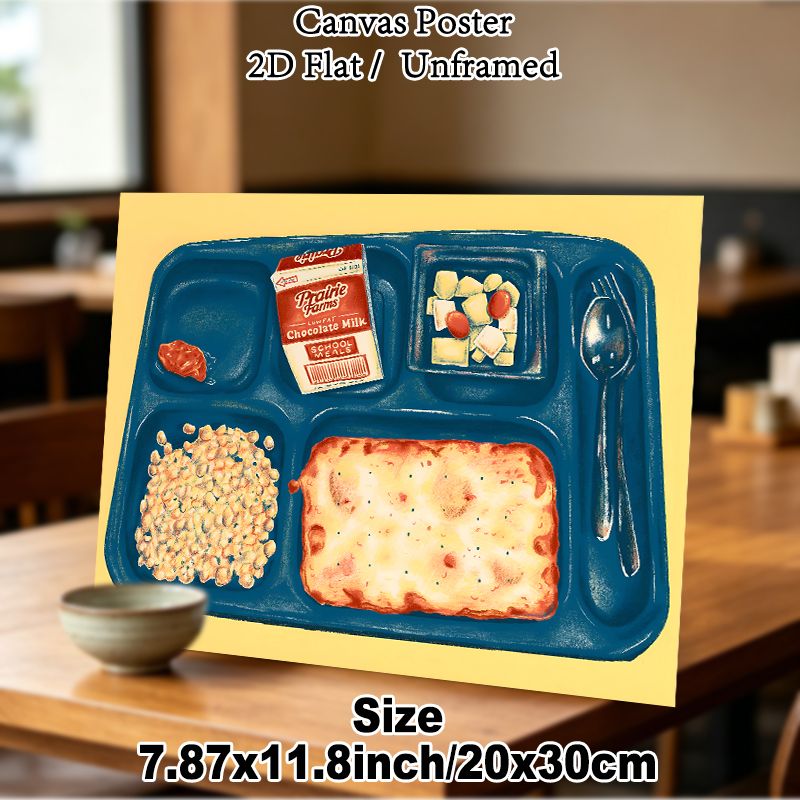 School Lunch Tray Painting Poster, Vibrant Retro Illustrated Poster, Nostalgic Classic School Meal Tray Artwork, Suitable For Dining Room And Kitchen_maomaolike.com