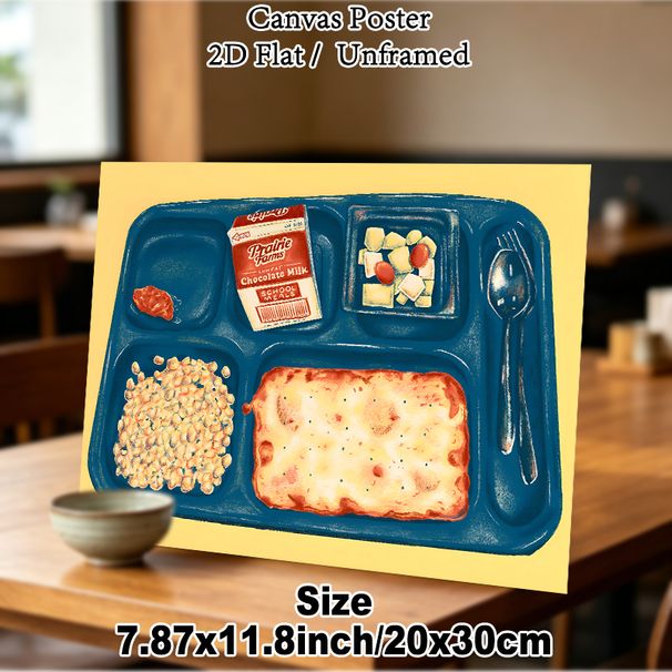 School Lunch Tray Painting Poster, Vibrant Retro Illustrated Poster, Nostalgic Classic School Meal Tray Artwork, Suitable For Dining Room And Kitchen_maomaolike.com