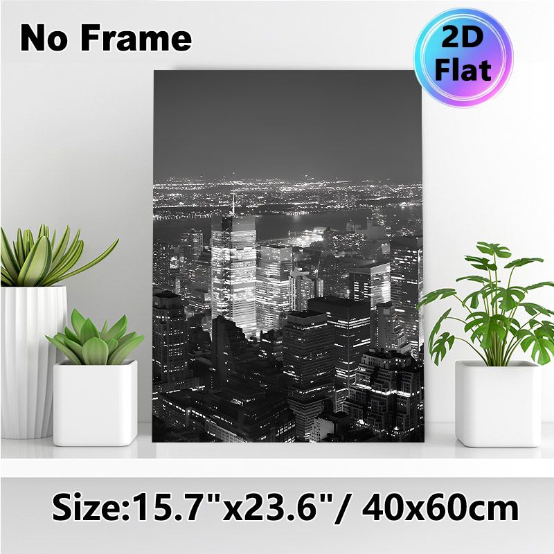 Night City Skyline Painting Poster, Monochrome Sleek Urban Night Scene Poster, Minimalist Sophisticated Wall Decor Ideal For Living Room, Office_maomaolike.com