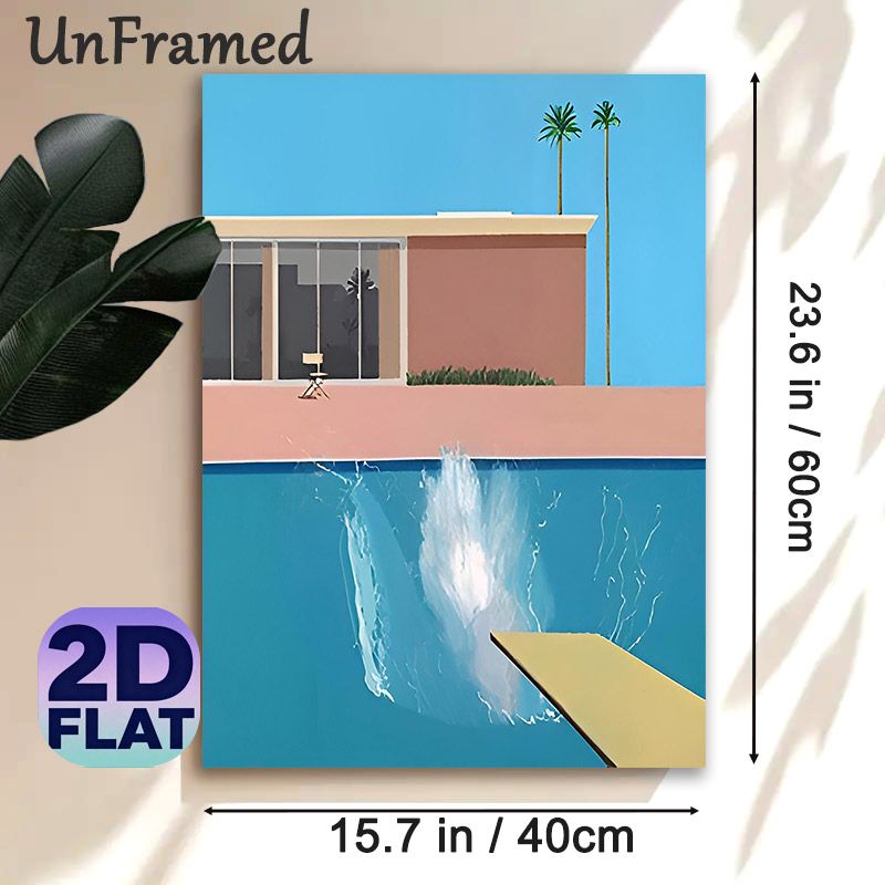 Poolside Modern Building Painting Poster, Minimalist Pastel-toned Pool Splash & Architecture Scene Poster, Calming Vacation-style Decor Ideal For_maomaolike.com