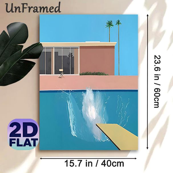 Poolside Modern Building Painting Poster, Minimalist Pastel-toned Pool Splash & Architecture Scene Poster, Calming Vacation-style Decor Ideal For_maomaolike.com