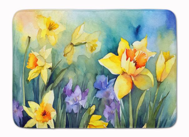 Daffodils In Watercolor Memory Foam Kitchen Mat Machine Washable Anti-Fatigue Mat Cushion Comfort Bath Mat Or Kitchen Rug_maomaolike.com
