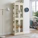 Lighted Glass Curio Display Cabinet,Display Cabinet,Glass Storage Cabinet Glass Wine Cabinet Wood Frame Toy Display For Living Room, Kitchen, Pantry Light Bulb Included Antique White_maomaolike.com