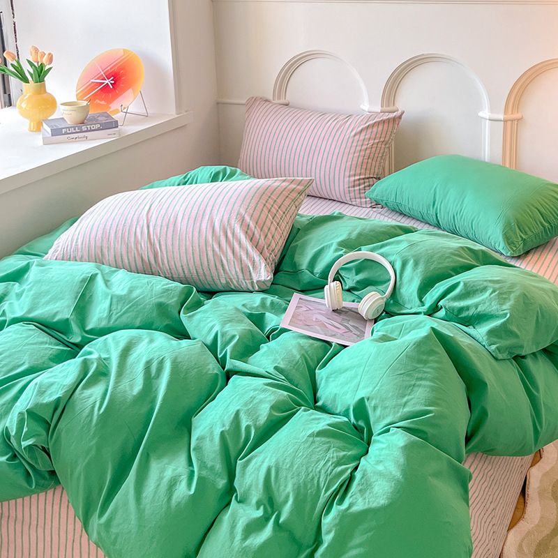 Wholesale INS Japanese Mixed Pure Four-Piece All-Cotton Simple Nordic Style Washed Cotton Solid Color 4-Piece Set_maomaolike.com