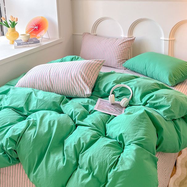 Wholesale INS Japanese Mixed Pure Four-Piece All-Cotton Simple Nordic Style Washed Cotton Solid Color 4-Piece Set_maomaolike.com