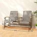 Outdoor 2-Person Glider Bench, Outside Glider Swing Chair Loveseat With Table, Steel Frame, Light Mixed Brown_maomaolike.com