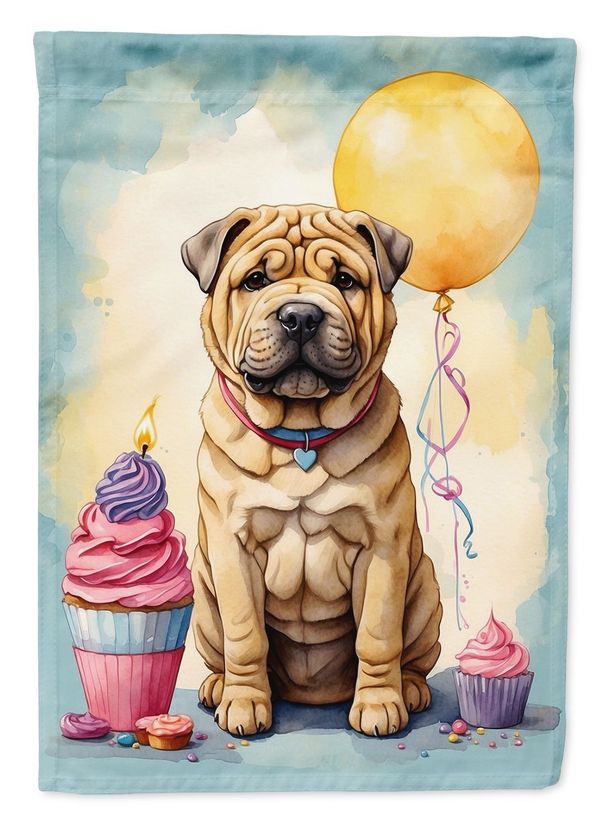 Shar Pei Happy Birthday Garden Flag Mailbox Flag Decorative Yard Flag Banner Outside Patio Artwork Yard Flower Beds, Garden Size, Multicolor_maomaolike.com
