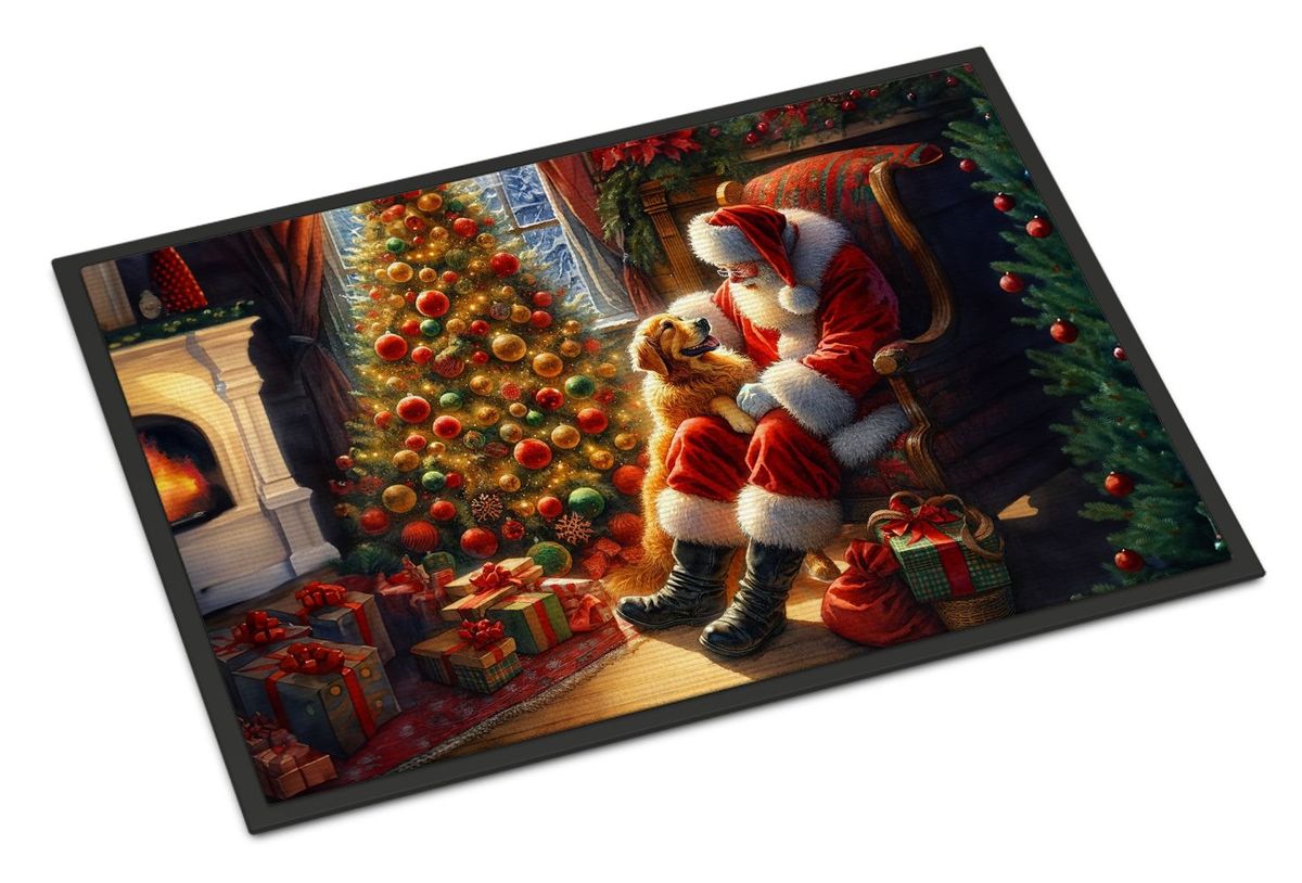 Golden Retriever And Santa Claus Doormat Front Door Mat Indoor Outdoor Rugs For Entryway, Non Slip Washable Low Pile, 24H X 36W_maomaolike.com