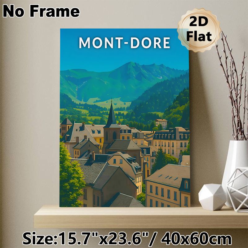 Mont-Dore Townscape Painting Poster, Vibrant European Mountain Village Scene Poster, Charming Scenic Artwork For Living Room, Bedroom Or Office_maomaolike.com