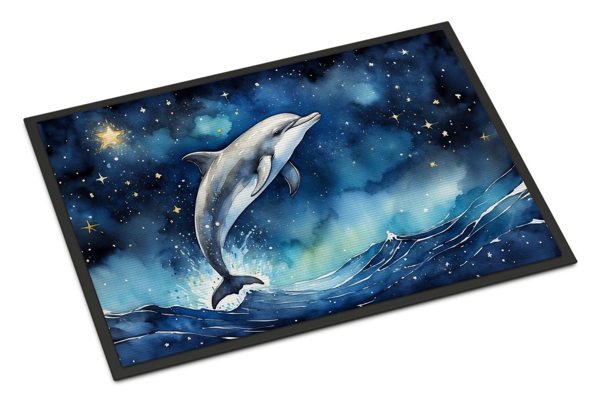 Dolphin In A Starry Sea Doormat Front Door Mat Indoor Outdoor Rugs For Entryway, Non Slip Washable Low Pile, 24H X 36W_maomaolike.com