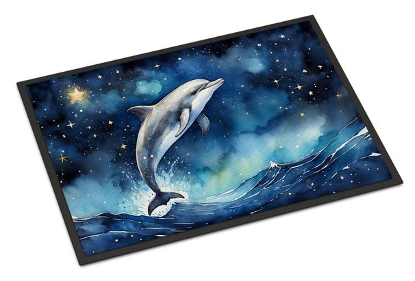 Dolphin In A Starry Sea Doormat Front Door Mat Indoor Outdoor Rugs For Entryway, Non Slip Washable Low Pile, 24H X 36W_maomaolike.com